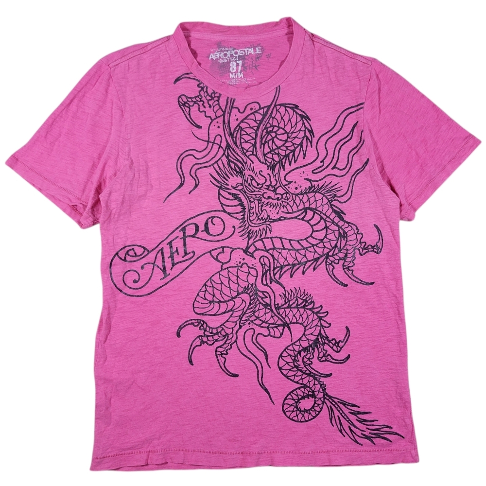 Aeropostale‎ T-Shirt M Pink Dragon Graphic Tee Y2K Streetwear Tattoo Art Skater